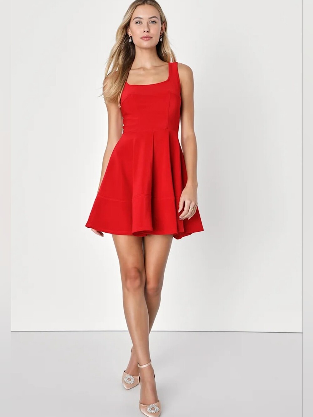 Great Condition Lulus Home Before Daylight Red Fit-and-Flare Mini Dress
